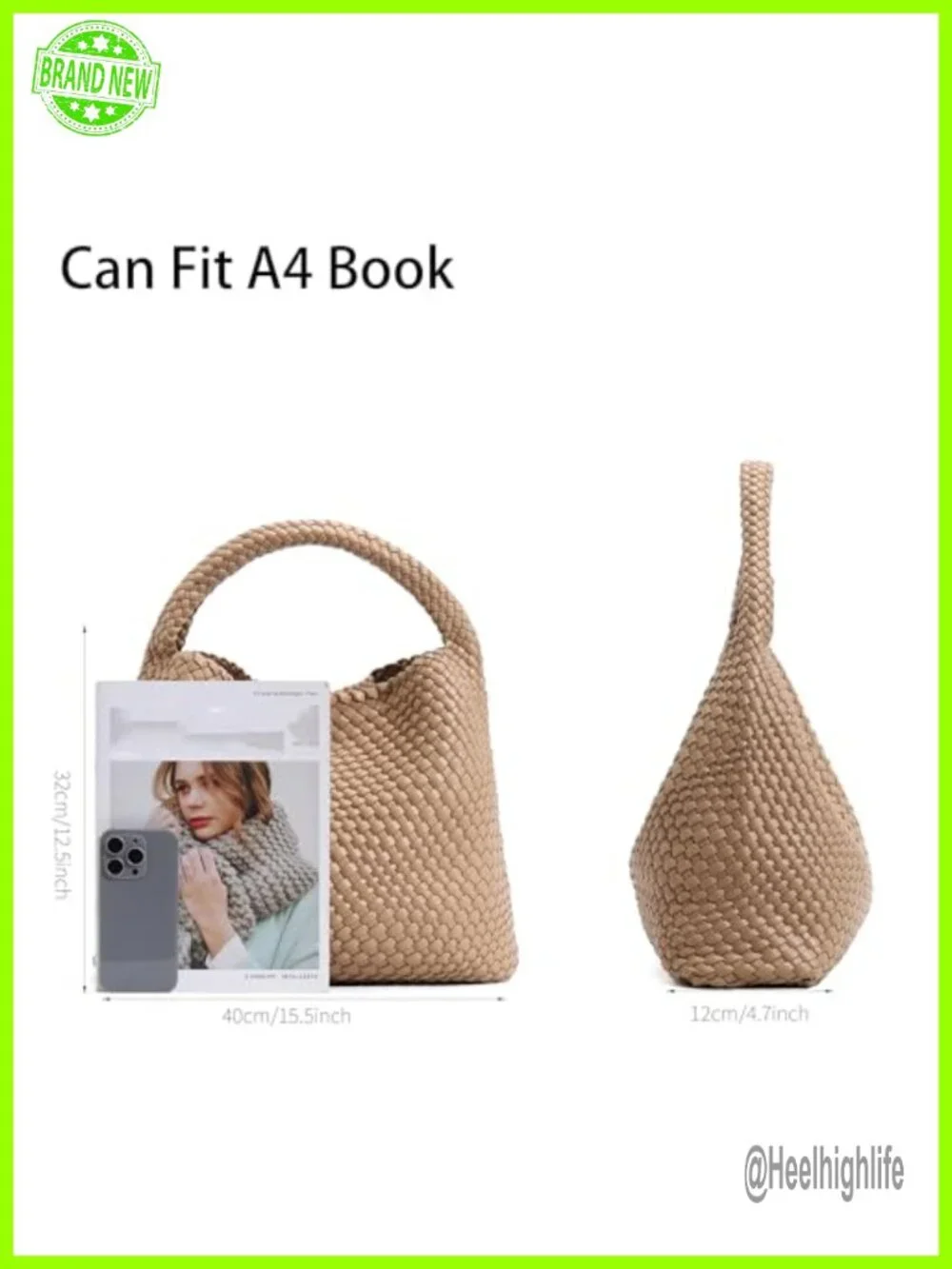 Woven Vegan Leather Tote Bag with Zippered Pouch, Hobo Shoulder Handbag